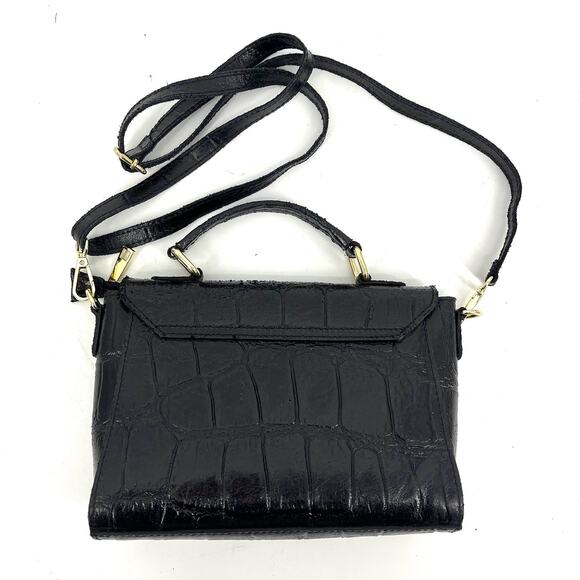 Persaman Black Leather Small Rectangle Crossbody Bag Flap - Picture 3 of 9